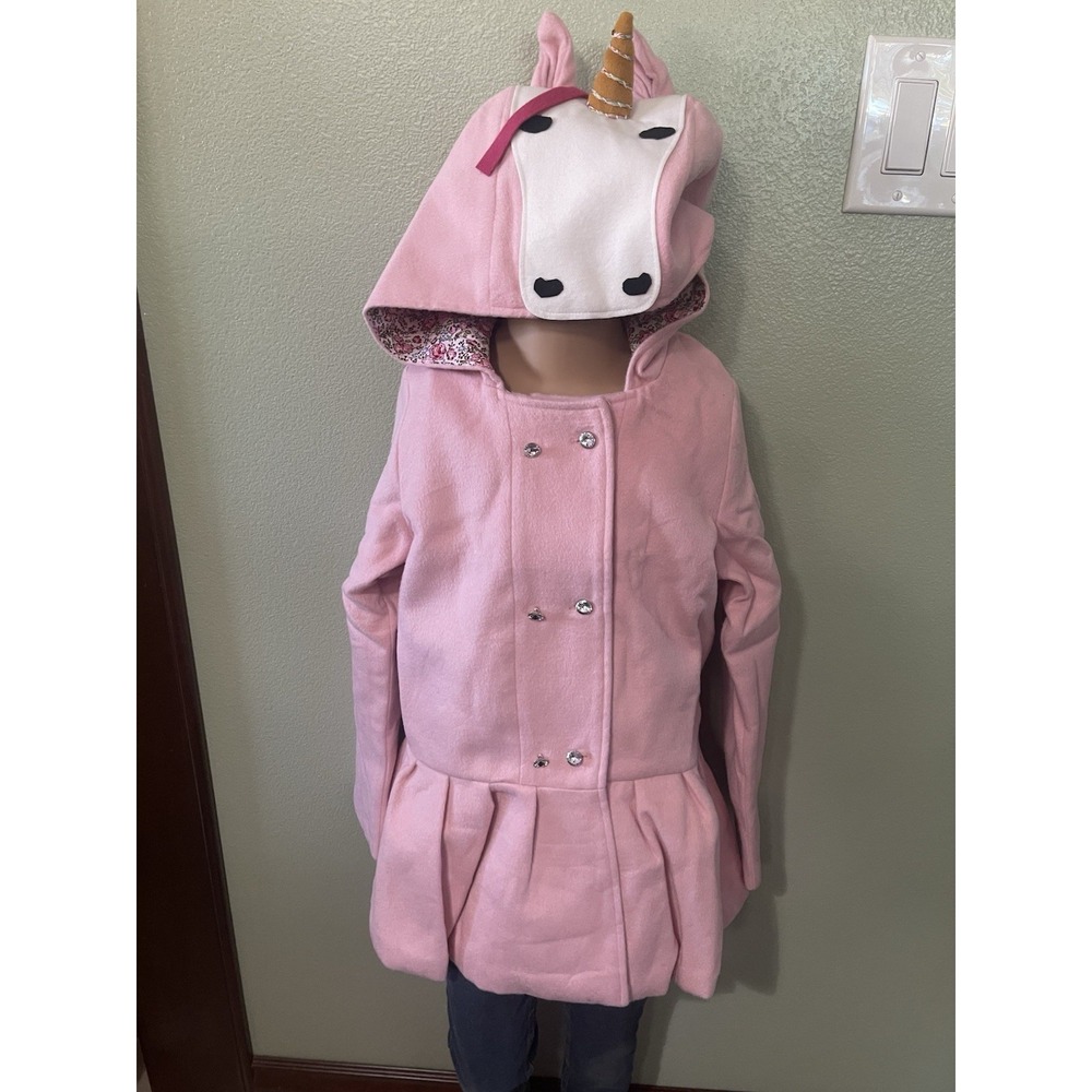Pink Fleece Unicorn Lined Coat Jacket Kids Girls Size 6 Y Used